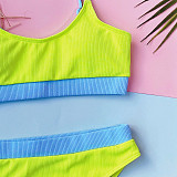 Solid Color Split Swimsuit High Waist Bikini Sets B178W