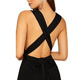 Solid Color Sleeveless Crisscross Back Straight Jumpsuit JX5664