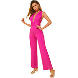 Solid Color Sleeveless Crisscross Back Straight Jumpsuit JX5664