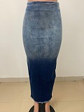 Gradient Print High Waist Slit Denim Skirt LSD-1386
