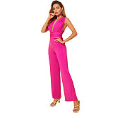 Solid Color Sleeveless Crisscross Back Straight Jumpsuit JX5664