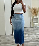 Gradient Print High Waist Slit Denim Skirt LSD-1386