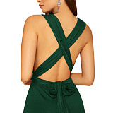 Solid Color Sleeveless Crisscross Back Straight Jumpsuit JX5664