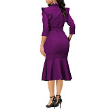 Elegant Ladies Flounce Midi Dresses JX5573