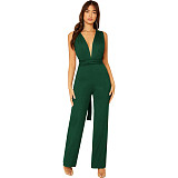 Solid Color Sleeveless Crisscross Back Straight Jumpsuit JX5664