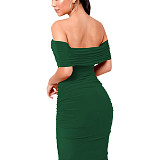 Sexy Boat Shouder Folds Maxi Dresses JX5644