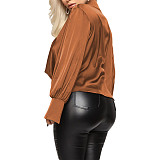 Women Solid Color Long Sleeve Shirt JX5648