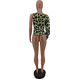 Fashion Leopard Oblique Shoulder Women Tops ANN6091
