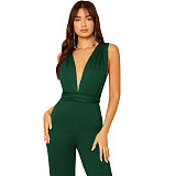 Solid Color Sleeveless Crisscross Back Straight Jumpsuit JX5664