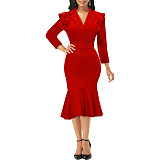 Elegant Ladies Flounce Midi Dresses JX5573