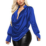 Women Solid Color Long Sleeve Shirt JX5648