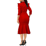 Elegant Ladies Flounce Midi Dresses JX5573