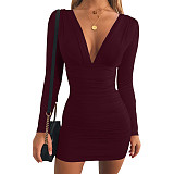 Sexy Solid Color Deep-v Folds Short Dresses JX5630