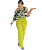Fashion Leopard Oblique Shoulder Women Tops ANN6091