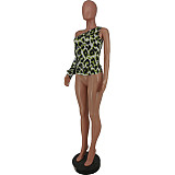 Fashion Leopard Oblique Shoulder Women Tops ANN6091