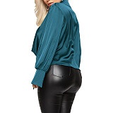 Women Solid Color Long Sleeve Shirt JX5648
