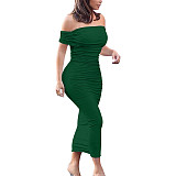 Sexy Boat Shouder Folds Maxi Dresses JX5644