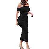 Sexy Boat Shouder Folds Maxi Dresses JX5644