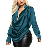 Women Solid Color Long Sleeve Shirt JX5648