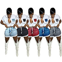 Short Sleeve Shirts Top Mini Skirt Summer Outfits SHD-9429