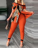 Fashion Leopard Prints Split Tops with Bodycon Pants 2 Pieces Set SHD-9620