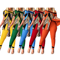 Fashion Leopard Prints Split Tops with Bodycon Pants 2 Pieces Set SHD-9620