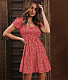 Women Bubble Sleeve Polka Dots Pleated Short Dress OLN-1007
