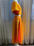 Women U-neck Lantern Sleeve Crop Top with Length Skirts OLN-6043