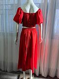 Women U-neck Lantern Sleeve Crop Top with Length Skirts OLN-6043