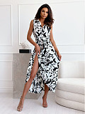 Fashion Print Sleeve Buttons Blouse Long Dresses OLN-9133