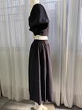Women U-neck Lantern Sleeve Crop Top with Length Skirts OLN-6043