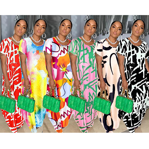 Casual Printed Round Neck Plus Size Maxi Dress XXXL DNY-2197