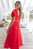 Women U-neck Lantern Sleeve Crop Top with Length Skirts OLN-6043