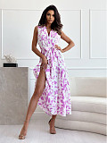 Fashion Print Sleeve Buttons Blouse Long Dresses OLN-9133