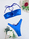 Blue Women Gather Halter Sexy Bikini Swimsuits CHS-6581