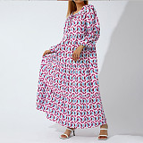 Trendy Printed Bubble-sleeves Slim Maxi Dresses OLN-2222