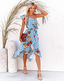 Sexy One-shoulder Irregular Midi Print Dress OLN-1130