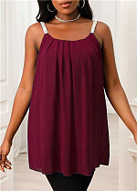 Casual Solid Color Loose Straps Chiffon Tops OLN-1193
