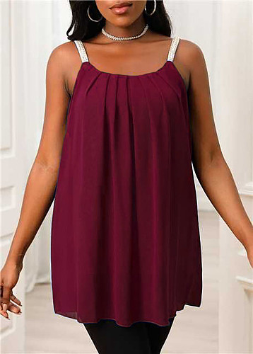 Casual Solid Color Loose Straps Chiffon Tops OLN-1193