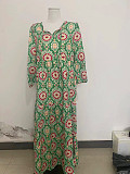 Trendy Printed Bubble-sleeves Slim Maxi Dresses OLN-2222