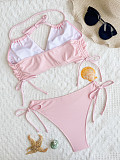 Pink Halter Lace-up Bandage Bikinis Swimsuit CHS-6586