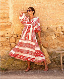 Trendy Printed Bubble-sleeves Slim Maxi Dresses OLN-2222