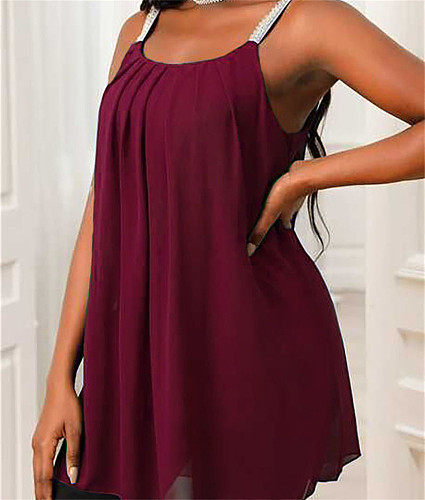 Casual Solid Color Loose Straps Chiffon Tops OLN-1193
