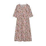 Fashion Print Round Neck Hem Maxi Dresses with Pockets OLN-9835