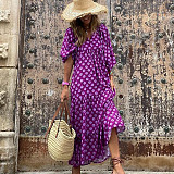 Trendy Printed Bubble-sleeves Slim Maxi Dresses OLN-2222