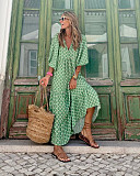 Trendy Printed Bubble-sleeves Slim Maxi Dresses OLN-2222