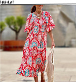 Trendy Printed Bubble-sleeves Slim Maxi Dresses OLN-2222