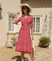 Trendy Point Print V-neck A-line Maxi Dresses OLN-6046