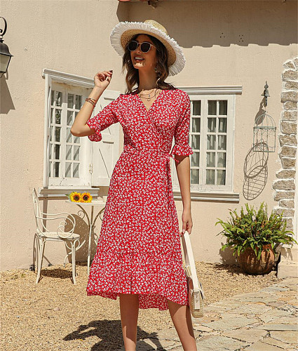 Trendy Point Print V-neck A-line Maxi Dresses OLN-6046