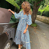 Trendy Printed Bubble-sleeves Slim Maxi Dresses OLN-2222